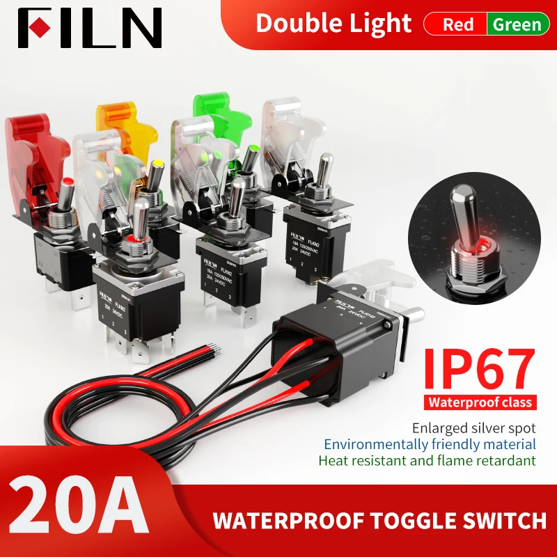FILM 20A 12V 24V 110V-220V Power rocker kippschalter wasserdichte abdeckung zwei farbe led SPDT DPST DPDT Kippschalter Image