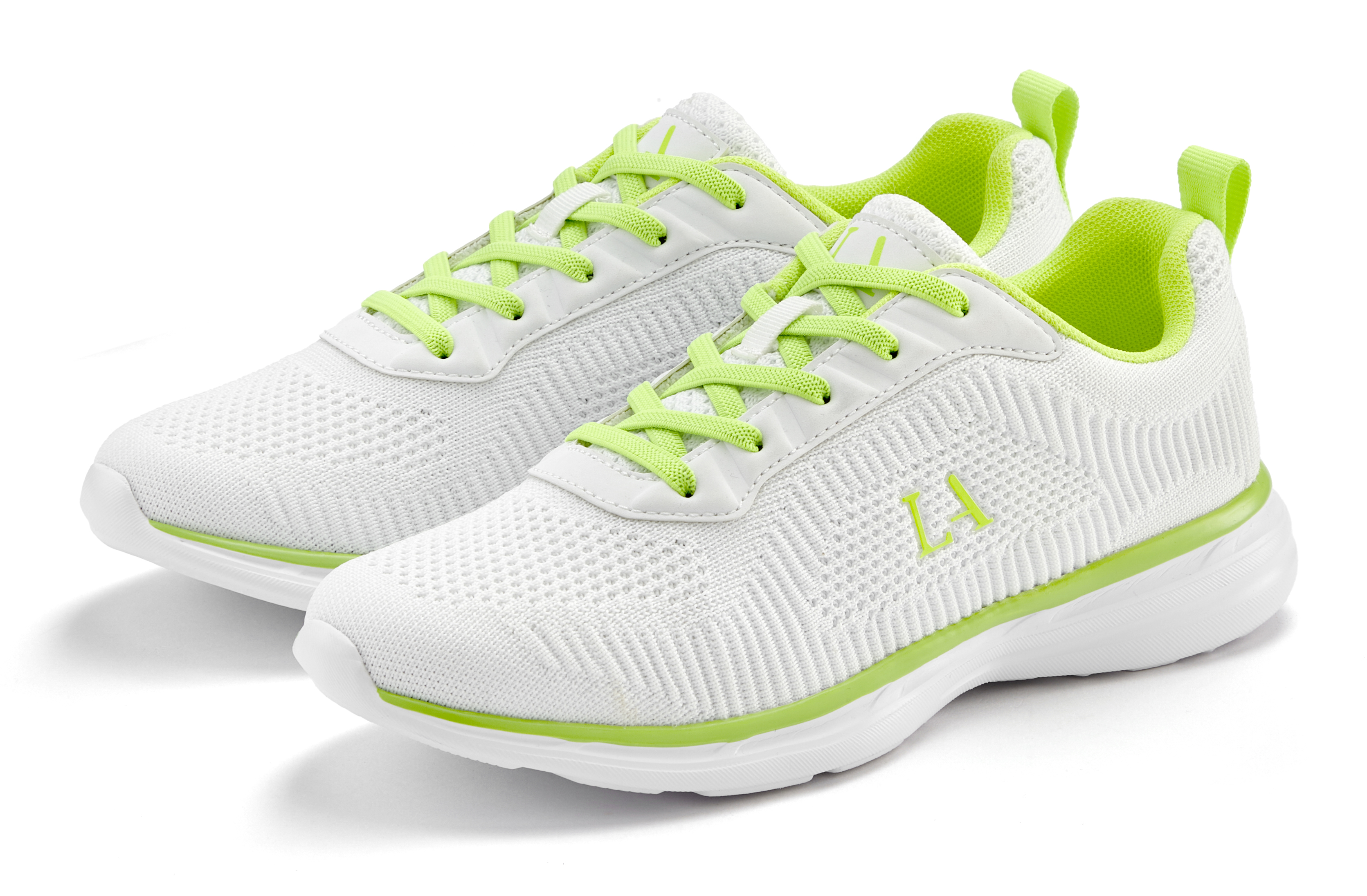 Sneaker LASCANA, Damen, Gr. 41, grün (weiß, limone), Obermaterial: 60% Textilmaterial, 40% Lederimitat. Decksohle: 100% Textilmaterial. Futter: 100% Textilmaterial. Laufsohle: 100% Synthetik, kontrastfarbene Details, unifarben, Schuhe Sneaker,...