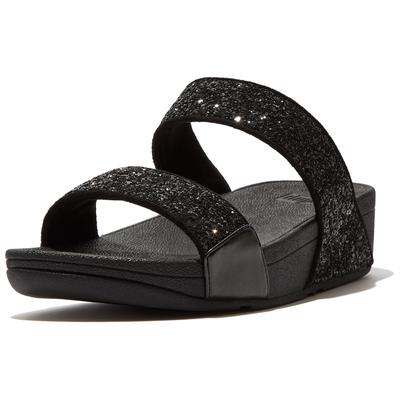 Keilpantolette FITFLOP "LULU GLITTER SLIDES", Damen, Gr. 38, schwarz glitter, Synthetik, Glitzer, modisch, Schuhe, Pool 