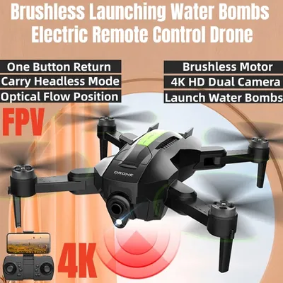 Brushless Launching Water Bombs Radio Control Drone FPV 4K Dual Camera Headless Mode One Click