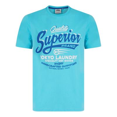 T-Shirts Argyle Vintage Retro Motif Cotton Jersey T-Shirt in Aquarius Blue / S - Tokyo Laundry