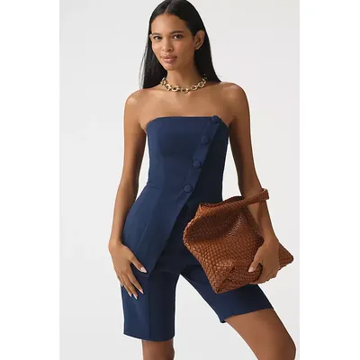 Maeve Strapless Asymmetrical Buttoned Tailored Blouse