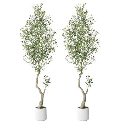 Tall Faux Olive Tree，5ft/6ft/7ft Tall Faux Olive Tree, Set of 1/2
