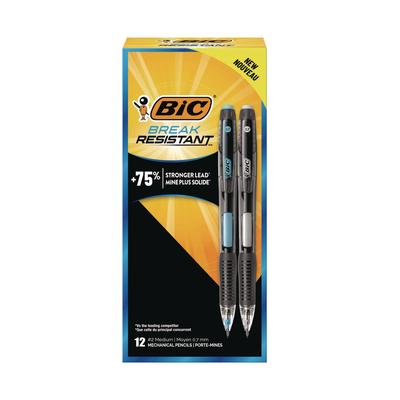 BIC Break-Resistant Mechanical Pencils with Erasers, 0.7 mm, HB (#2), Black Lead, Assorted Barrel Colors, 12/Pack (BICMV7PR11BLK)