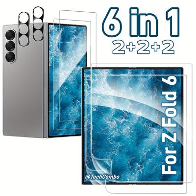 TEMU 6 In 1 Screen Protector Set For Z Fold 6: 2 Pack Flexible Tpu Film, 2 Pack Tempered Glass Screen Protectors, And 2 Pack Camera Lens Protectors - , Case Friendly