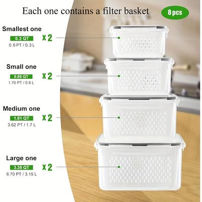 TEMU 8pcs Fruit Storage Containers - Airtight, Dishwasher Safe, Removable Colander, Produce Saver - Keep Berries, Vegetables Fresh , Refrigerator Organization, Space-saving Design