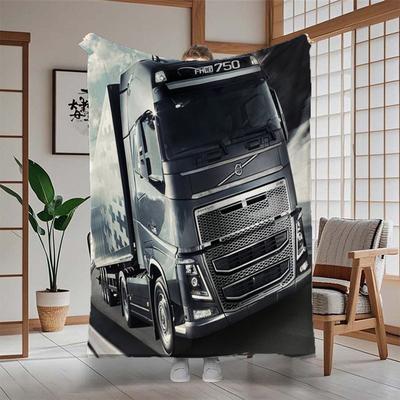 TEMU Truck Print Flannel Fleece Throw Blanket, Soft Comfortable Creative Theme Pattern, Warm Nap Travel Blanket, Print Polyester, With Gift Idea