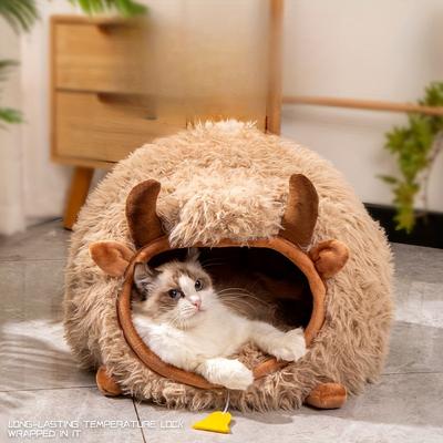 TEMU Yak-shaped Cat Bed, , Polypropylene & Foam, Warm Winter Pet House, Assembleable, For Cats & Small Pets Image