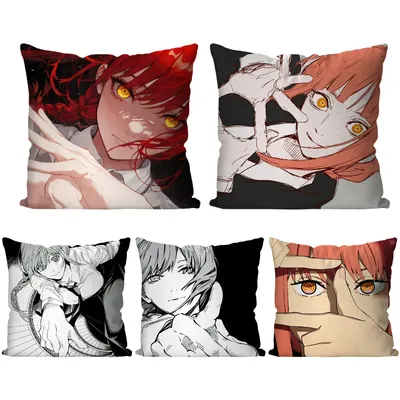 1pc Makima Animation Kettensäge Mann Kissen Fall Quadrat Kissen Schlafzimmer Sofa Freizeit Komfort Image