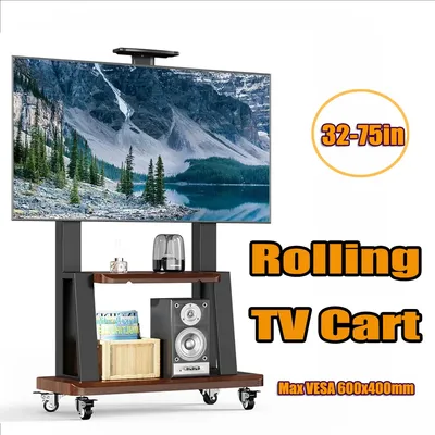 Mobiler TV-Wagen für 32–75 Zoll tragbare rollende TV-Ständer mit Rädern, höhenverstellbarer Diverse Organizer-TV-Wagen VESA 600 x 400 mm, 50 kg