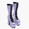 Lady Metallic Purple PU Schnallenriemen Kniestiefel Plateau Punk Schuhe Größe 35-46 Seitlicher