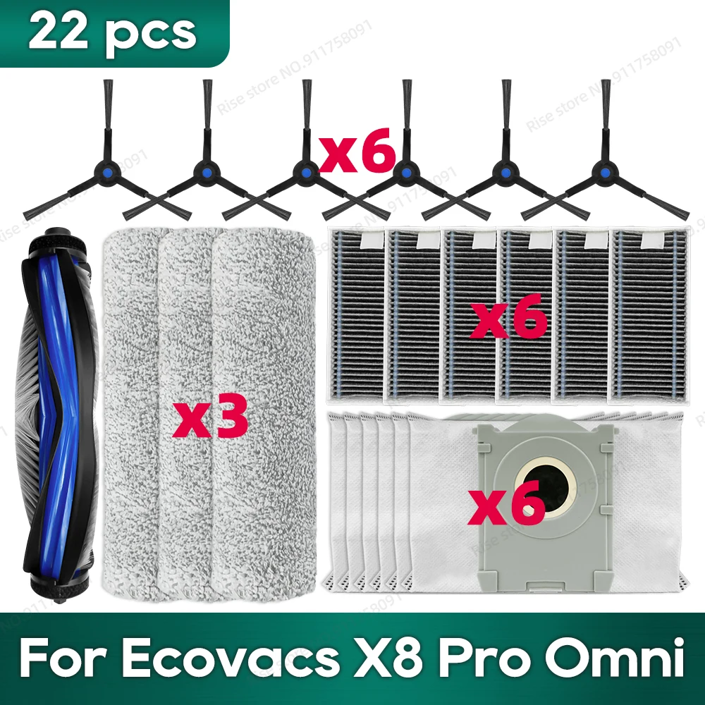 Kompatibel für Ecovacs X8 Pro Omni Zubehör Hauptseitenbürste Hepa-Filter Lappen Staubbeutel Ersatzteile Image