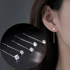 Silber Farbe Elegante Kette Strass Herz Blume Quaste Ohrringe für Frauen Mode Gerade Hängen Ohr Schmuck Party Geschenk