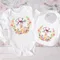 Personalized Initial with Name Matching Baby Bib & Romper 2PCS Newborn Bibs Bodysuit Set Baby Summer