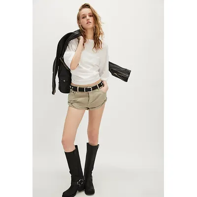 OneTeapsoon Bandits Low-Waist Denim Shorts by OneTeaspoon at Free People in Faded Khaki, Size: 25