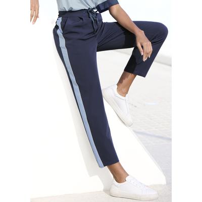 Schlupfhose VIVANCE, Damen, Gr. 44, N-Gr, blau (marine, blau), Jersey, Obermaterial: 95% Polyester, 5% Elasthan, unifarben mit Farbeinsatz, casual, figurumspielend knöchellang, Hosen, mit sportlichen Kontraststreifen Image