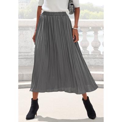 Maxirock LASCANA, Damen, Gr. 44, grau (anthrazit), Web, Obermaterial: 100% Polyester, unifarben, modisch, figurumspielend knöchellang, Röcke, mit Plisseefalten, edel glänzende Ware Image