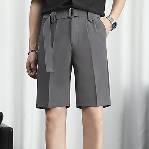 Herren Kleid-Shorts Sommer-Shorts Bermudas Arbeitsshorts Gefaltet Glatt Outdoor Ausgehen Modisch Strassenmode Schwarz Weiß Mikro-elastisch Image