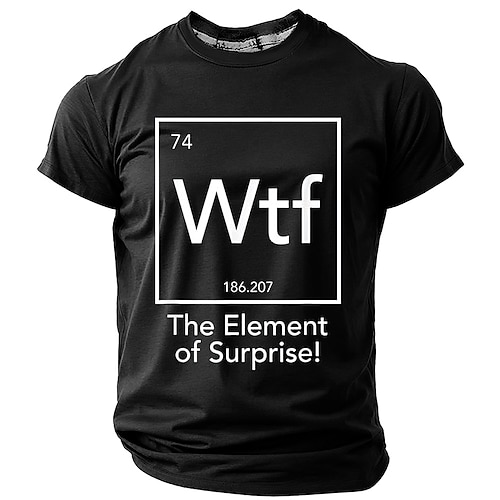 Herren Lustiges WTF Das Element der Überraschung Periodensystem Wortspiel Grafik T-Shirt Kurzarm Image