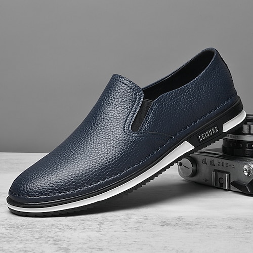 Herren Slip-On Kunstleder Sneaker, lässige weiße Schuhe mit bequemer Gummisohle, stylisches und vielseitiges Schuhwerk für Alltag und Freizeit Image