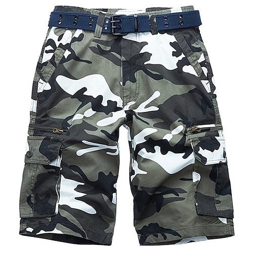 Herren Cargo-Shorts Shorts mit Camouflage-Muster Shorts Reißverschluss Mehrere Taschen Tarnung Komfort tragbar Knielang Lässig Täglich Ferien Sport Mode Weiß Armeegrün Image