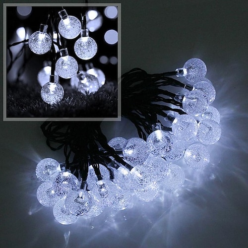 elegante 6,5 m lange 30 LED-Solar-Lichterkette für Hochzeitsfeiern – Kristallkugel-Blasenlampe, 8 Funktionen, wasserdichte Lichterkette für den Außenbereich für Garten, Rasendekoration Image