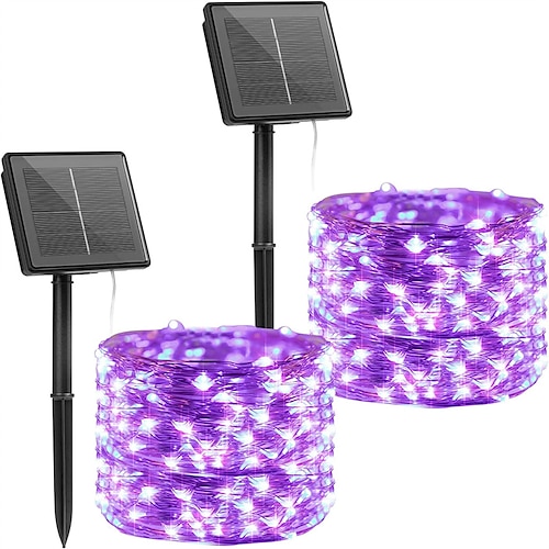 2er-Pack Solar-Lichterketten Weihnachtsbeleuchtung Dekoration Outdoor 12m 120LEDs Fee Kupferdraht Lichter mit 8 Modi wasserdichte Dekoration Kupferdraht Lichter für Terrasse Hof Bäume Image