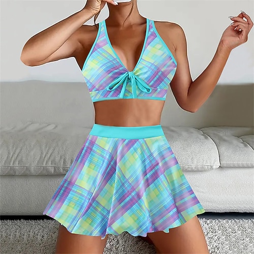 Damen Tankini Bikini, Zweiteiler Rückenfrei Bademode Patchwork Badeanzug Schwarz Gelb Atmungsaktiv Schnelltrocknend Leichtgewichtig Ärmellos - Schwimmen Surfen Strand Sommer Frühling Image