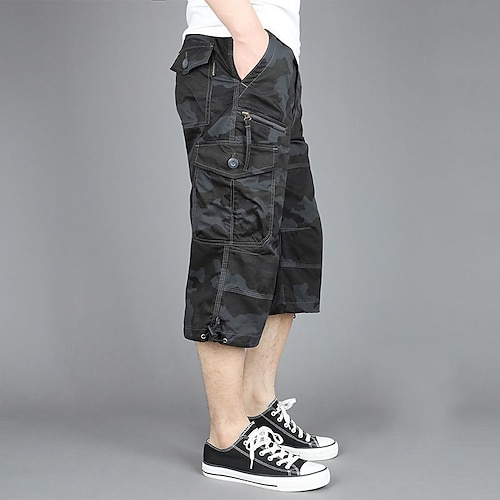 Herren Cargo Shorts Kurze Hosen Kurze Hose für Wanderer Multi Pocket Glatt Komfort Draussen Wadenlänge Baumwolle Cargohosen Armeegrün Schwarz Mikro-elastisch Image