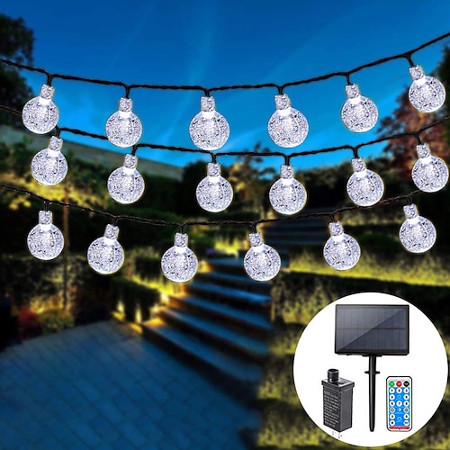 LED-Globus-Solar-Lichterkette, 10 m/20 m/30 m/50 m, wasserdichte Acryl-Außenlichter mit Fernbedienung, Plug-in für Weihnachtsferien, Partys,amp;Gartendeko EU/US Stecker Image