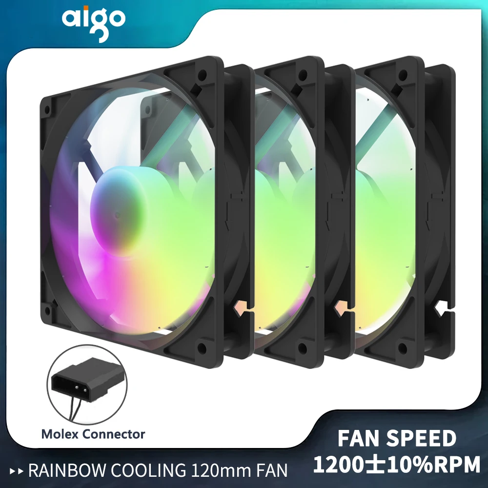 Aigo PC-Gehäuselüfter Ventiladores 120 mm Molex 4-polige Schnittstelle CPU-Wasserkühler Gabinete Gamer RGB Rainbow Cooling Kit Fans Ventilador Image