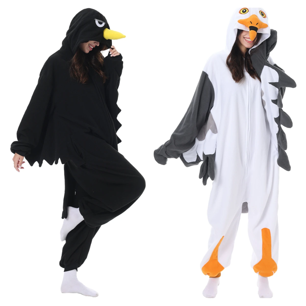 Stram pler Tier Kigurumi Pyjama Halloween Stram pler Erwachsene Möwe Krähe Cartoon Pyjama Cosplay Party Frauen Männer Homewear xxl Image