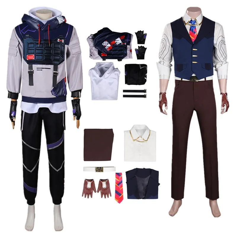 Valorant Disguise Chamber Cosplay Iso Kostüm Erwachsene Männer Mantel Hosen Gürtel Handschuhe Krawatte Outfits Halloween Karneval Party Anzug Image