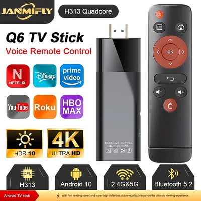 Q6 Android 10 TV Stick (Newest Model) Ultra Movies and Shows Streaming Live TV BT5.2 Dual Band WIFI