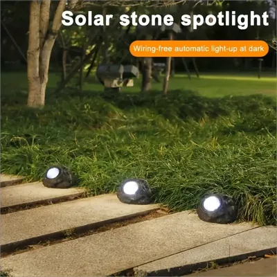 1PC Solar Outdoor Lights 4 Small LED Beads Garden Waterproof Faux Stone Spotlights for Patio Lawn Landscape Decoration Lamp