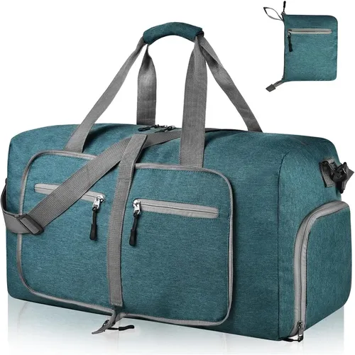 65L Foldable Travel Duffle Bag with Shoes Compartment Overnight Bags Waterproof & Tear Resistant Luggage Travel Storage Holder