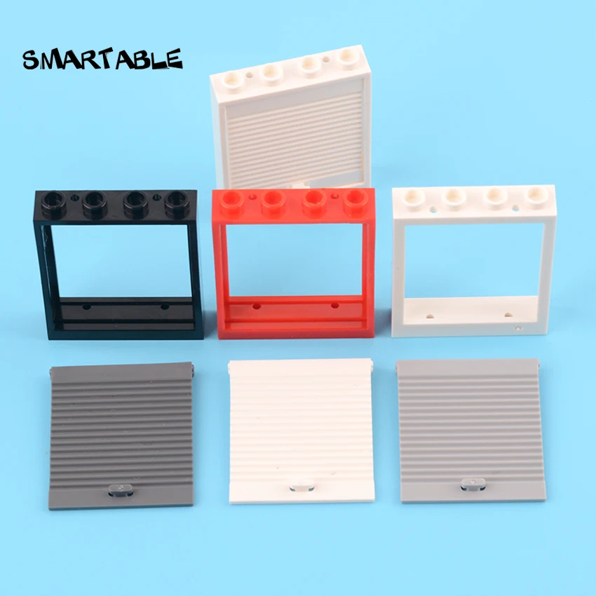 Smartable Fenster Rahmen 1x4x4 mit Tür MOC Teile Bausteine Haus Spielzeug Für Kinder Kompatibel 6154 + 6155 stadt 10 teile/los Image