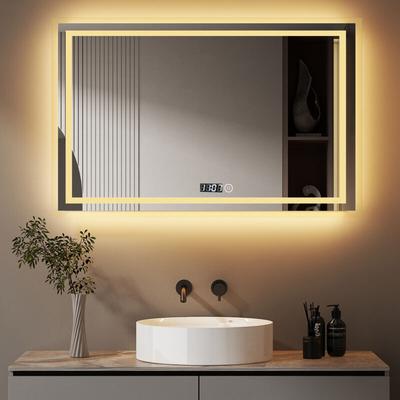 Boromal - Badspiegel Dimmbar 80x60cm Badspiegel mit Uhr led Spiegel mit Uhr 3 Lichtfarbe 3000-6500K Image