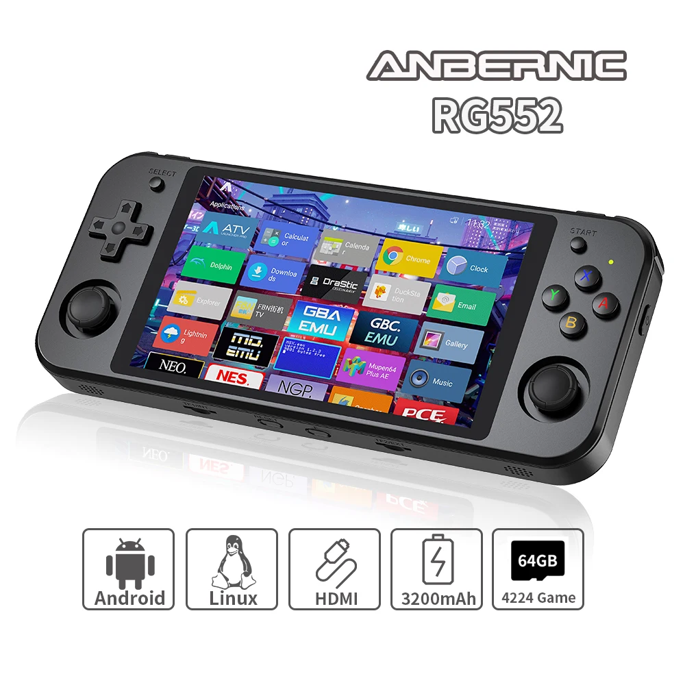 ANBERAlfred-Console de jeu RG552, 5.36 pouces, écran IPS, système Android/Linux, lecteur de jeux vidéo rétro, avec plus de 4000 jeux intégrés