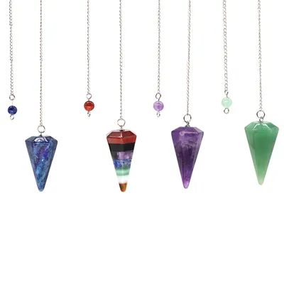 Healing Crystal Pendulum Divination Dowsing 7 Chakra Quartz Pendulums Natural Gemstone Reiki Wicca