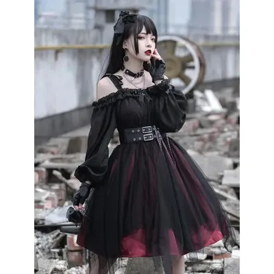 Japanese Gothic Cosplay Dress Irregular Dark Gothic Lolita Dress Lolita Long Sleeve Cosplay Costume