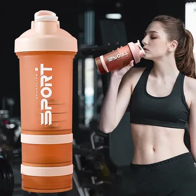 450ML Shaker Bottles 3-layer Sports Water Bottle Protein Shaker For Gym Outdoor Leakproof Plastic
