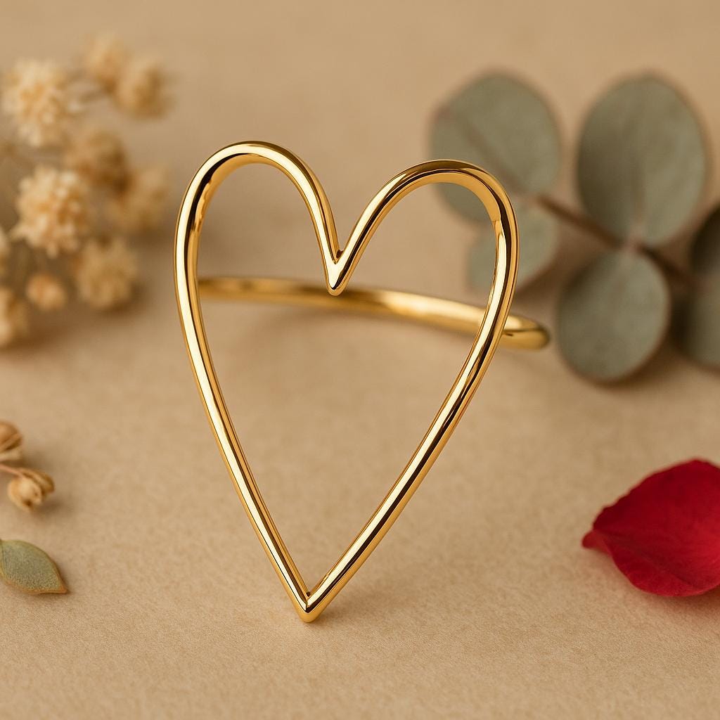 Anello a cuore in oro - Anello a cuore aperto - Anello Art Déco - Anello a forma di cuore - Anello impilabile - Anello in argento sterling - Anello in