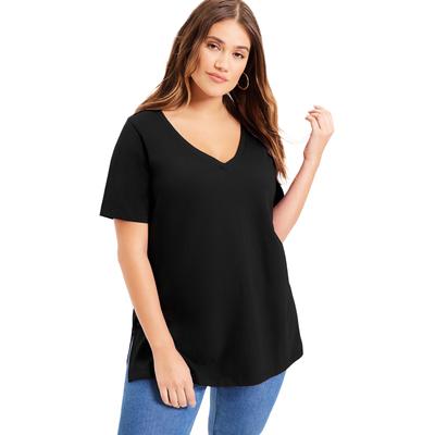 Plus Size Women's Short-Sleeve V-Neck One + Only Tunic by June+Vie in Black (Size 18/20)