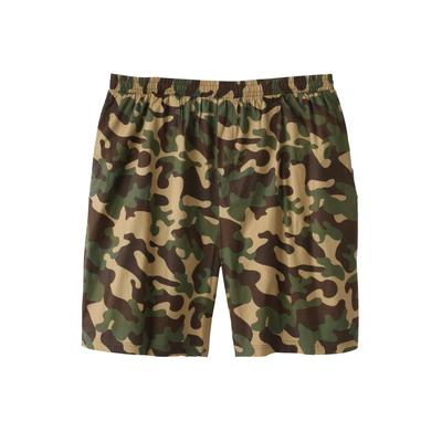 Men's Big & Tall Full-elastic waist woven sleep shorts by KingSize in Olive Camo (Size 2XL)