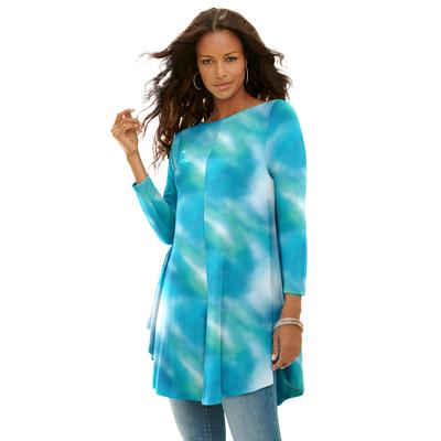 Plus Size Women's Boatneck Swing Ultra Drape Tunic by Roaman's in Turq Soft Mist (Size 14/16) Long Shirt