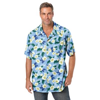 Men's Big & Tall Printed Camp Shirt by KS Island in Cornflower Hibiscus (Size 8XL)