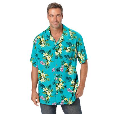 Men's Big & Tall Printed Camp Shirt by KS Island in Mint Hibiscus (Size 6XL)