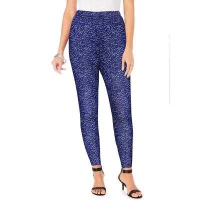 Plus Size Women's Ankle Length Essential Stretch Legging by Roaman's in Teal Blue Texture (Size M) Activewear Workout Yoga Pants