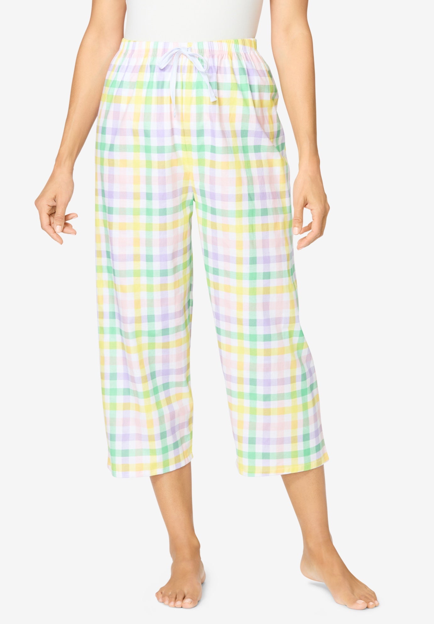 Plus Size Women's Woven Sleep Capri Pant by Dreams & Co. in Multi Gingham (Size 3X)